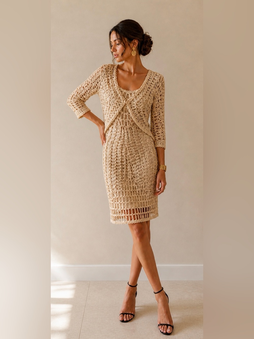 Étoile Cream Crochet Dress & Jacket Set
